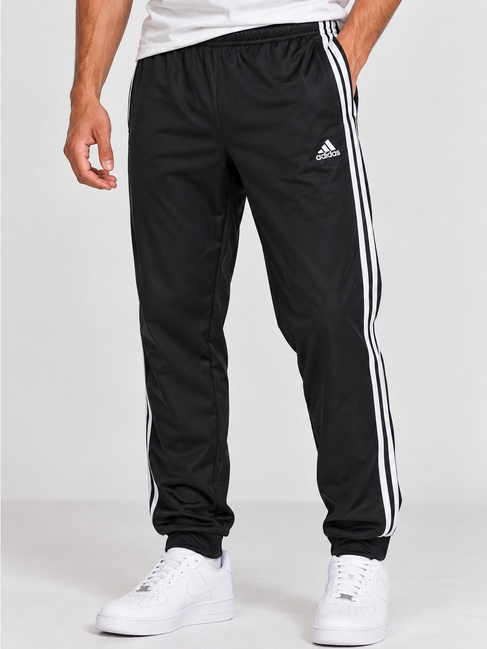 adidas Black Track Pants with White Three-Stripes